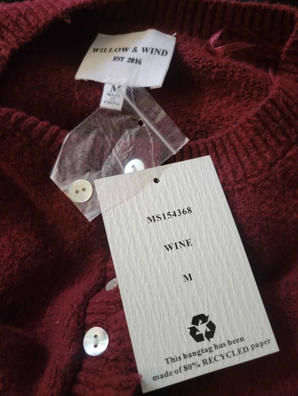 NWT Willow & Wind Ruffle Trim Cardigan Sweater Burgundy Frill Coquette Girl MD - Picture 8 of 9